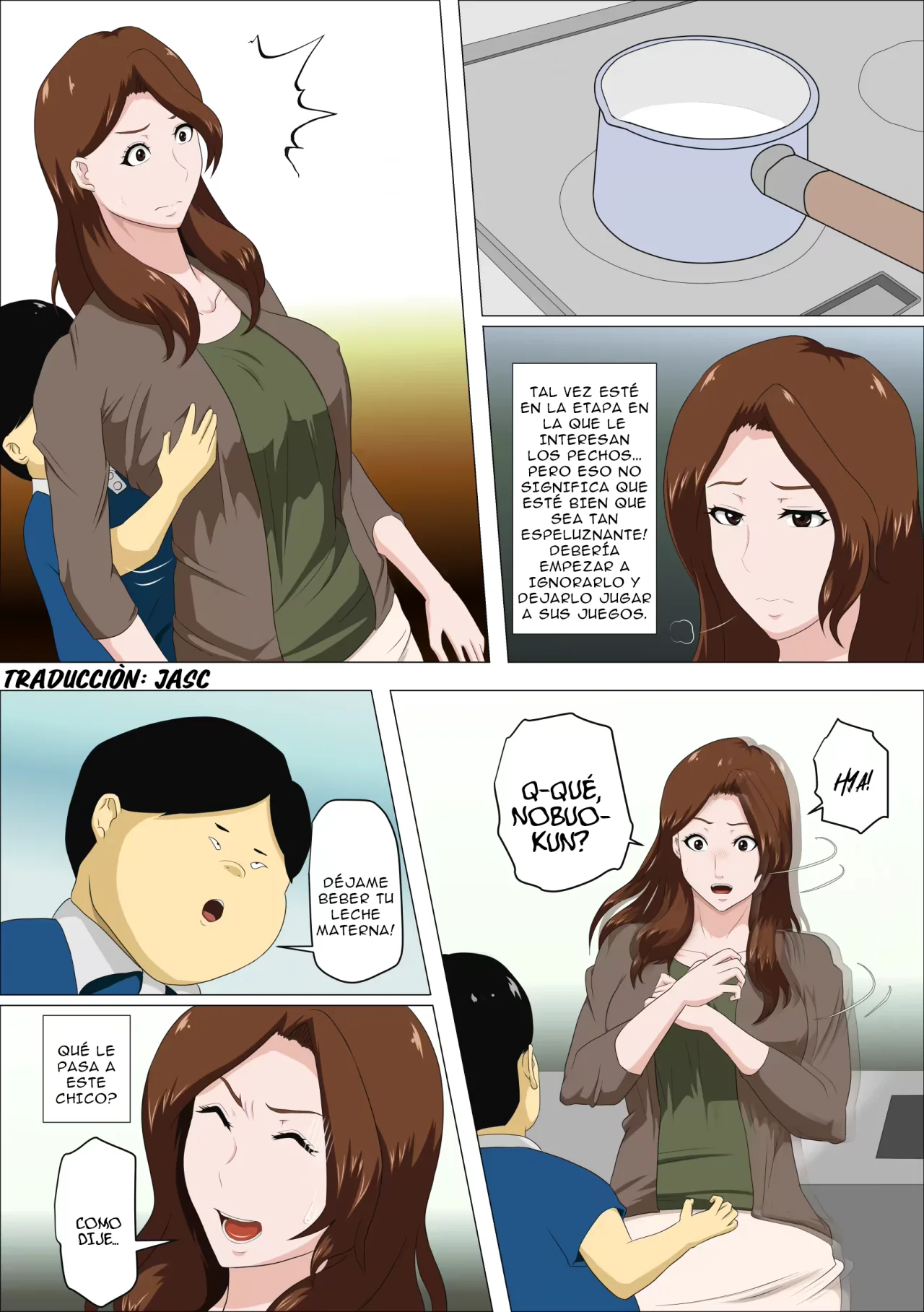 Shachou no Musuko o Azukattara Bonyuu o Suwareta Bakari ka.. ｜Cuidé al hijo del jefe y lo único que hizo fue chuparme las tetas page 8 full